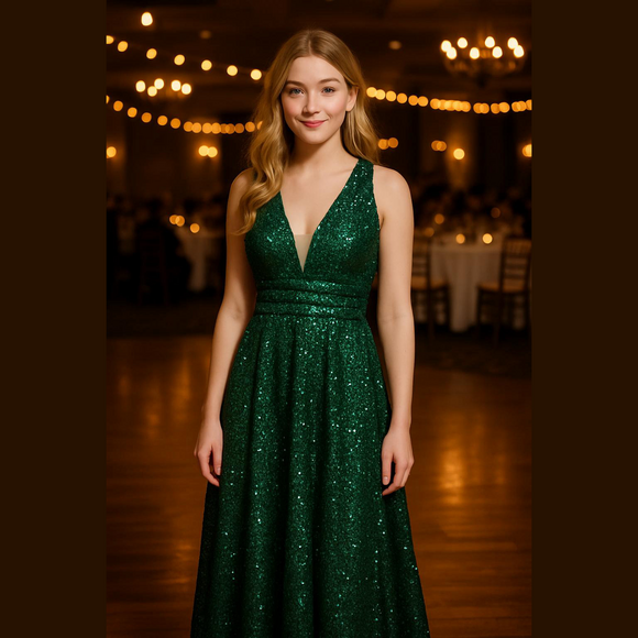 Faeriesty Emerald Green Sequin Gown. Low Cut Front & Back P2P 29 SIZE 5X Faeriesty Emerald Green Sequin Gown. Low Cut Front & Back P2P 29 SIZE 5X